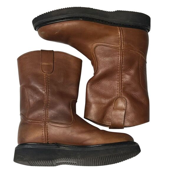 Mens Brown Leather Pull On Work Boots Thick Sole Western Style Size 7.5 main image 6